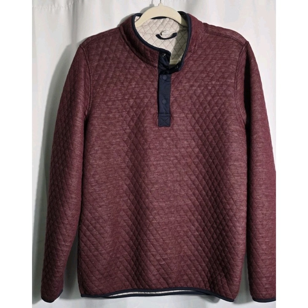 Marine Layer Mens Medium Red Reversible Quilted 1/4 Zip‎ Sweater